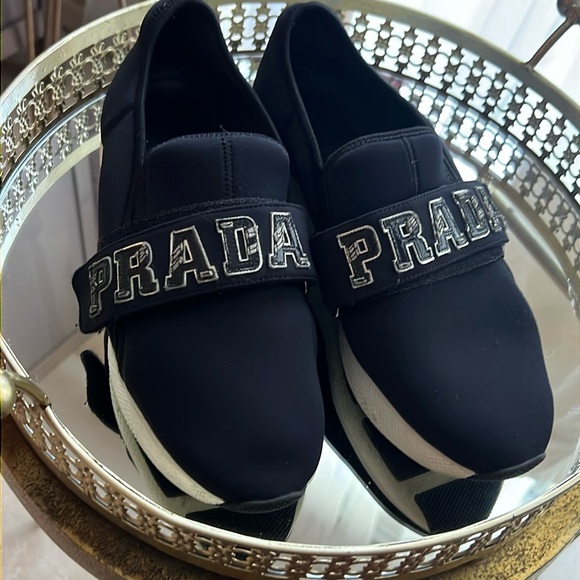 Prada black and white velcro tennis shoes with dust bags sneaker shoes - Picture 1 of 15